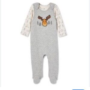 Gray Quilted Baby Romper with Moose Design
